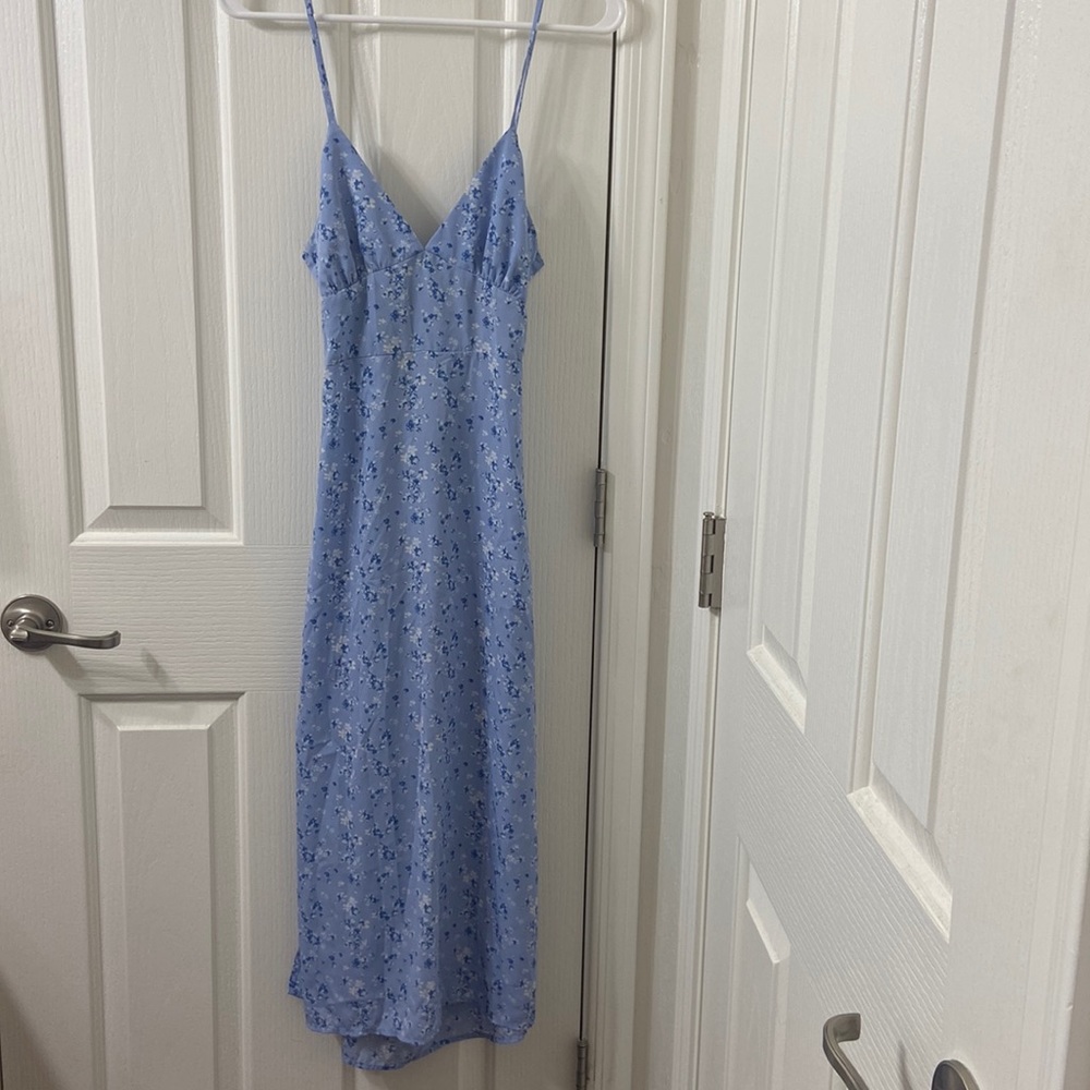 Double slit, blue floral midi sundress. From Forever 21